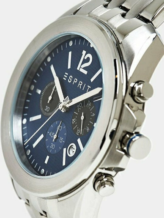 Esprit Ανδρικό Ρολόι 45mm Χρονογράφος Μπαταρίας με Ασημί Μεταλλικό Μπρασελέ