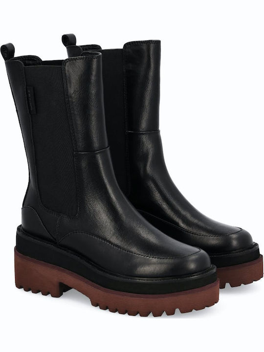 Purple 10 Leather Women's Chelsea Boots with Medium Heel Black