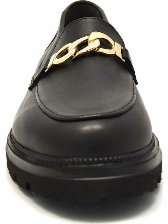 Leather Women's Moccasins in Black Color
