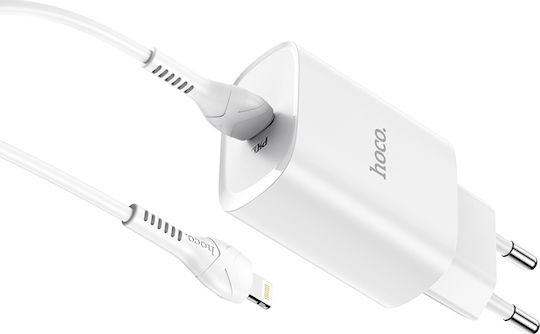 Hoco Φορτιστής με Θύρα USB-C και Καλώδιο USB-C - Lightning Power Delivery Λευκός (N14)