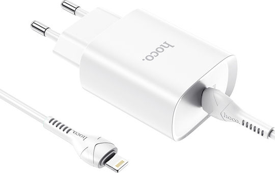Hoco Φορτιστής με Θύρα USB-C και Καλώδιο USB-C - Lightning Power Delivery Λευκός (N14)