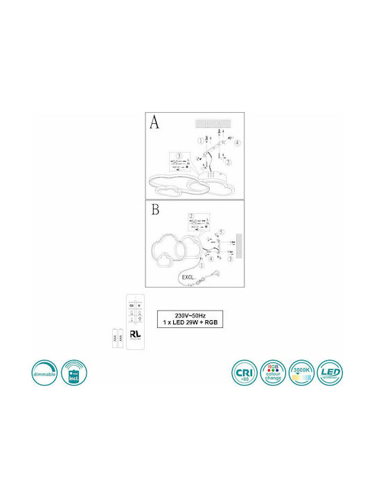 Trio Lighting Kids Metallic Single Mount Ceiling Light Cloud White 29W
