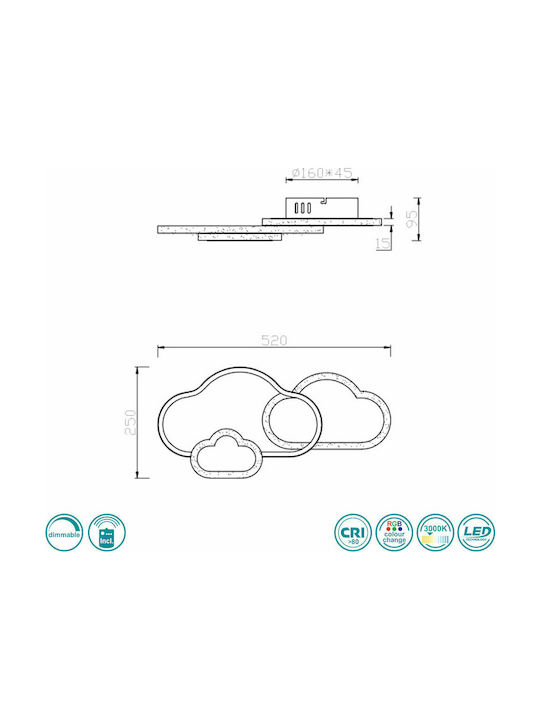 Trio Lighting Kids Metallic Single Mount Ceiling Light Cloud White 29W