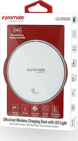 Promate Incarcător Wireless (Qi Pad) 10W Alb AuraPad-3