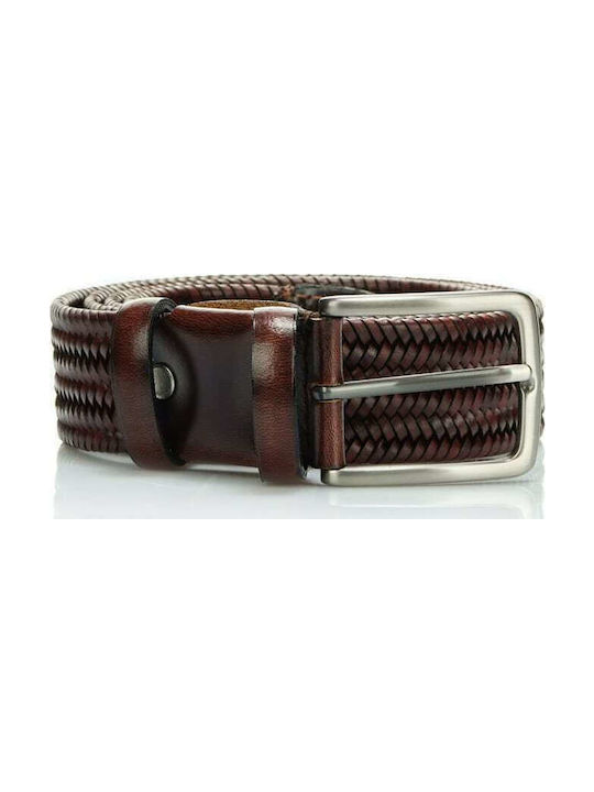 B660 Men's Knitted Leather Belt Tabac Brown