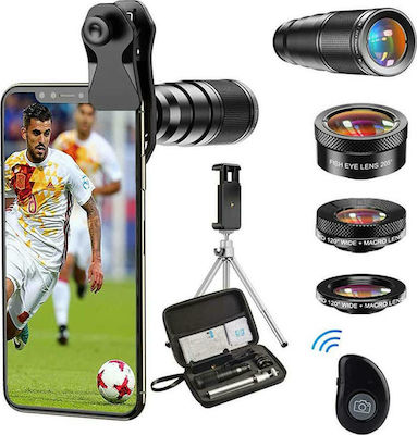 22X Telephoto Lens + 120° Wide Angle Lens + 25X Macro Lens + 205° Fish Eye Lens Phone Camera Lens Set Fisheye / Macro / Telephoto / Wide Angle 22x 4pcs