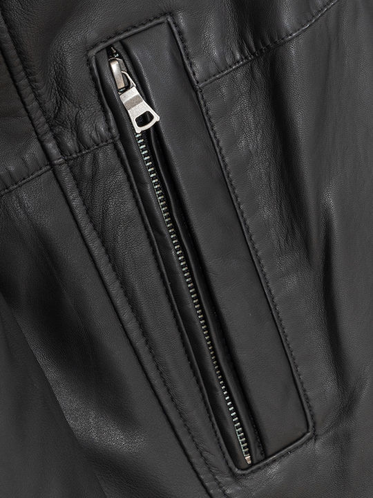 747 Leather Winter Jacket Black