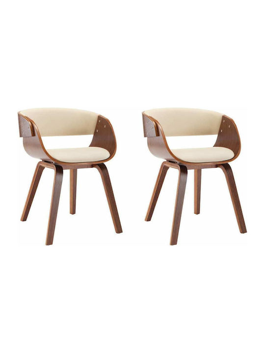 Dining Room Artificial Leather Armchair Κρεμ / Καφέ 53x52x70cm 2pcs