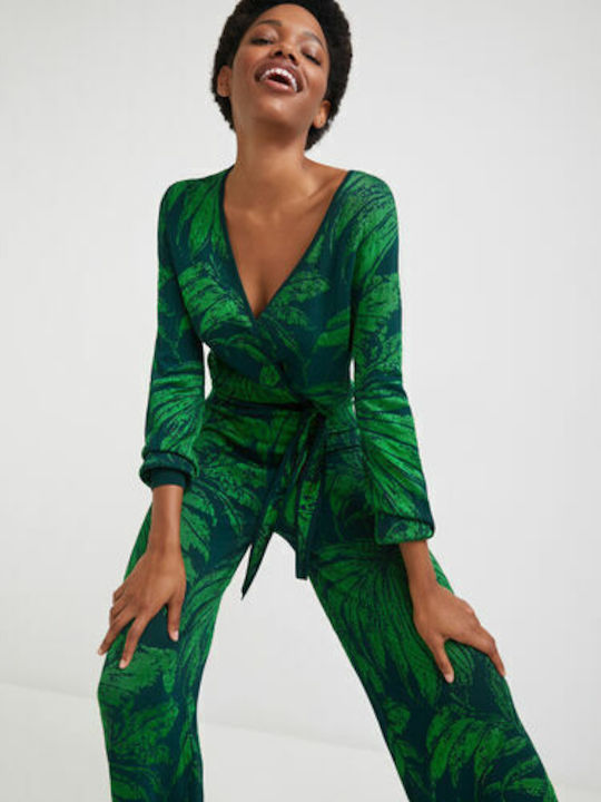 Danubio Women's High-waisted Fabric Trousers with Elastic Green