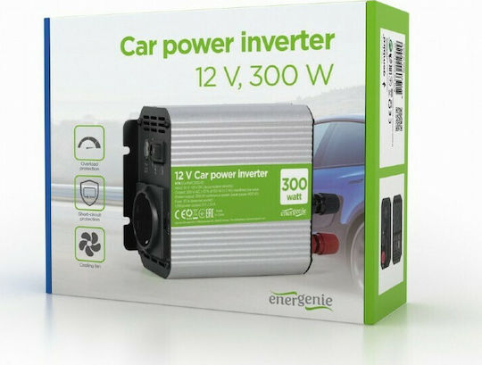 Energenie Invertor Auto 300W pentru Convertirea 12V DC în 230V AC cu 1xUSB