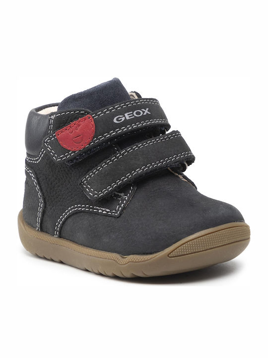 Macchia Anatomical Leather Kids Boots with Velcro Navy Blue