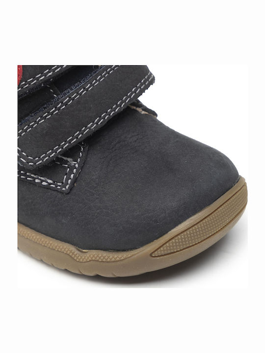 Macchia Anatomical Leather Kids Boots with Velcro Navy Blue