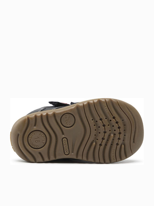 Macchia Anatomical Leather Kids Boots with Velcro Navy Blue