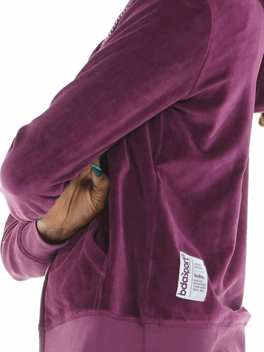 071121 Women's Sweatshirt Jacket Velvet Hooded Burgundy 071121-01