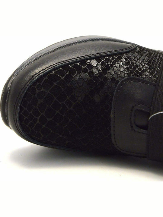 Ανατομικά Γυναικεία Slip-On Δερμάτινα Μαύρα