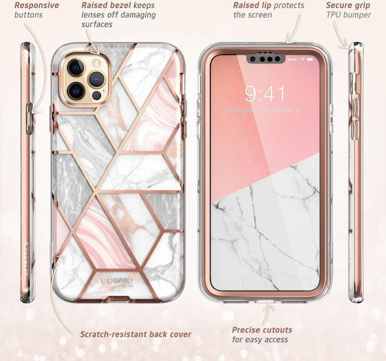 Supcase I-Blason Cosmo 360 Full Cover Πλαστικό 2mm Σετ με Τζαμάκι Marble Pink (iPhone 13 Pro)