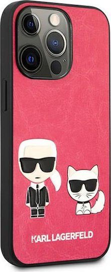 Karl Lagerfeld Ikonik Karl & Choupette Umschlag Rückseite Synthetisches Leder Fuchsie (iPhone 13 Pro)