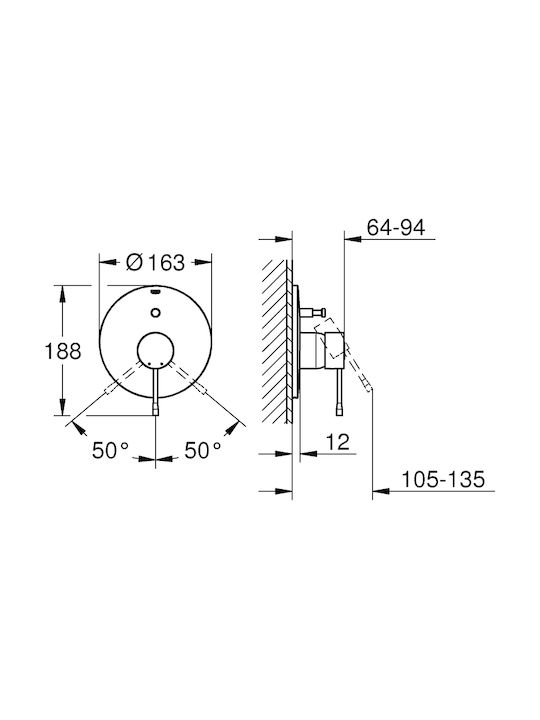 Grohe Essence Built-in Faucet Mixer for Bathtub 2 Exits Inox Copper