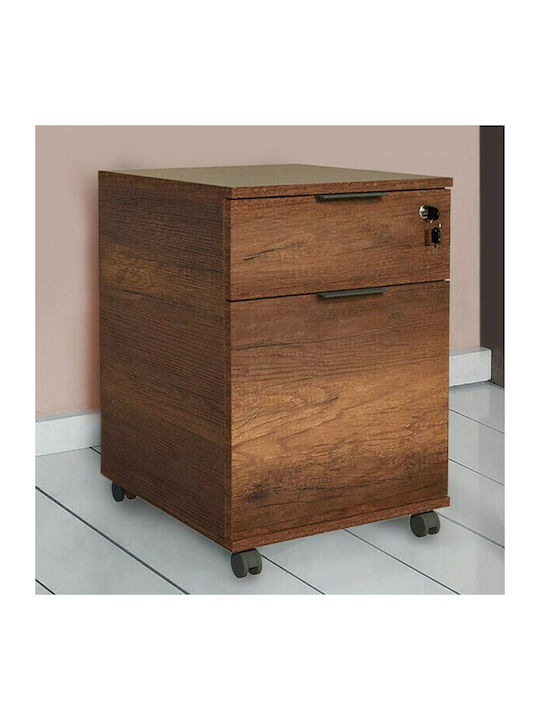 Rio Office Storage Chipboard Drawer with Wheels, Lock & 2 Drawers Καρυδί L41xW41xH61cm