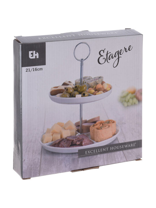 Excellent Houseware Εταζέρα 2 Ορόφων από Πορσελάνη Λευκή Ø21xY16cm