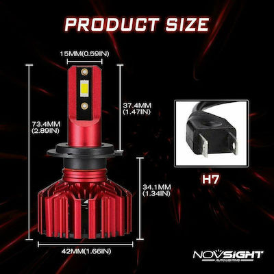 NovSight Lamps Car & Motorcycle H7 LED 6000K Cold White 60W 2pcs