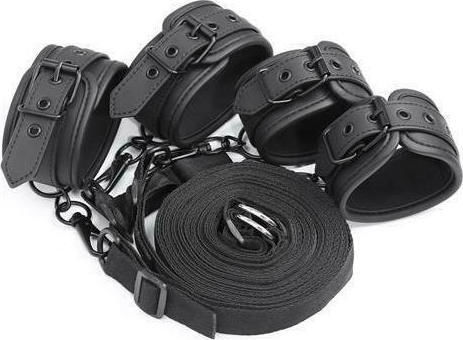IntoYou Black Shadow Vegan Leather Bed Restraints Set Σετ για Δέσιμο στο Κρεβάτι σε Μαύρο Χρώμα