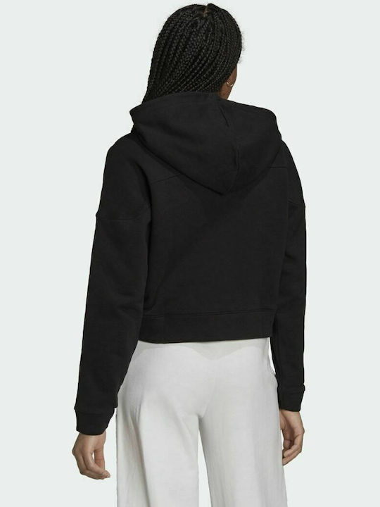 Adidas Colored Contrast Stripes Women's Cropped Hooded Cardigan Black