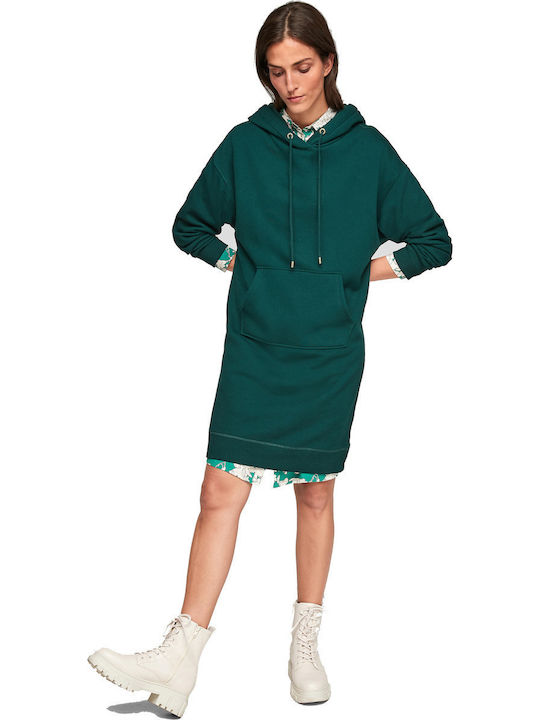 Mini Athletic Dress Long Sleeve with Hood Green