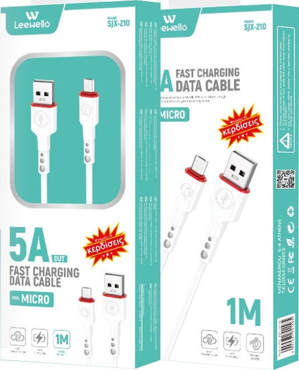 Leewello SJX-210 Regular USB 2.0 to micro USB Cable Λευκό 1m