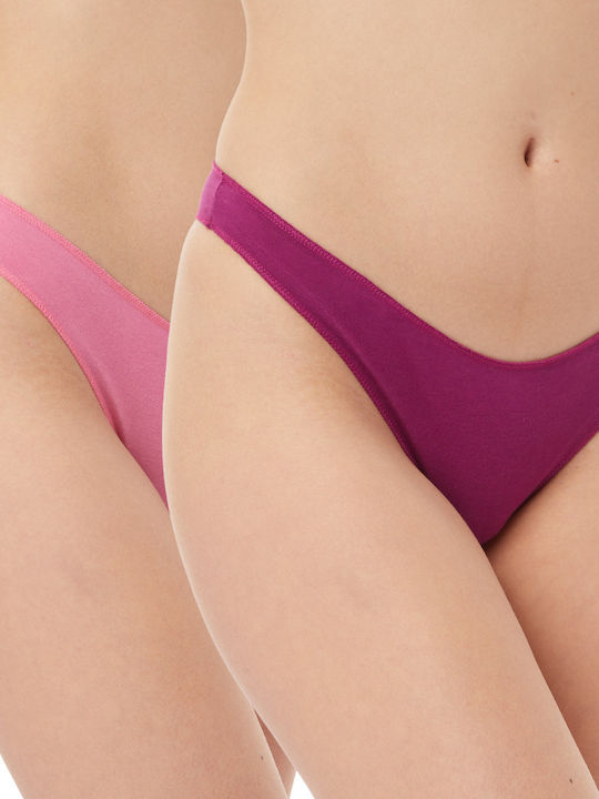 Minerva Women's Cotton Brazil Seamless Pink/Burgundy 2Pack