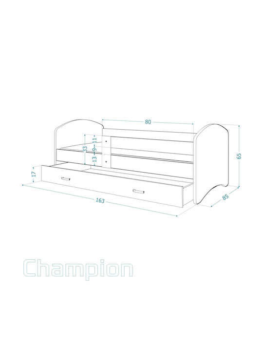 Champion Kids Bed Single with Storage Space Red for Mattress 80x160cm