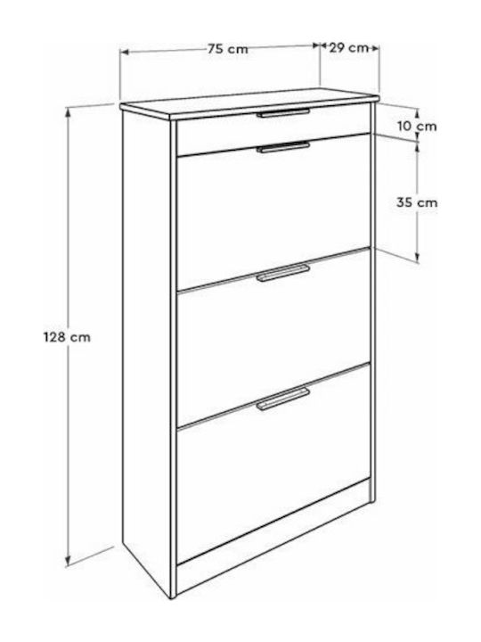 Flat Wooden Shoe Organizer with 3 Shelves Walnut 75x29x128cm