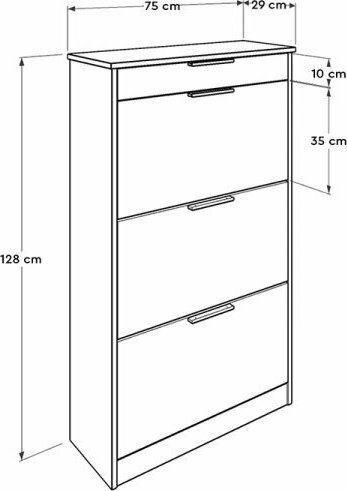 Flat Wooden Shoe Organizer with 3 Shelves White 75x29x128cm