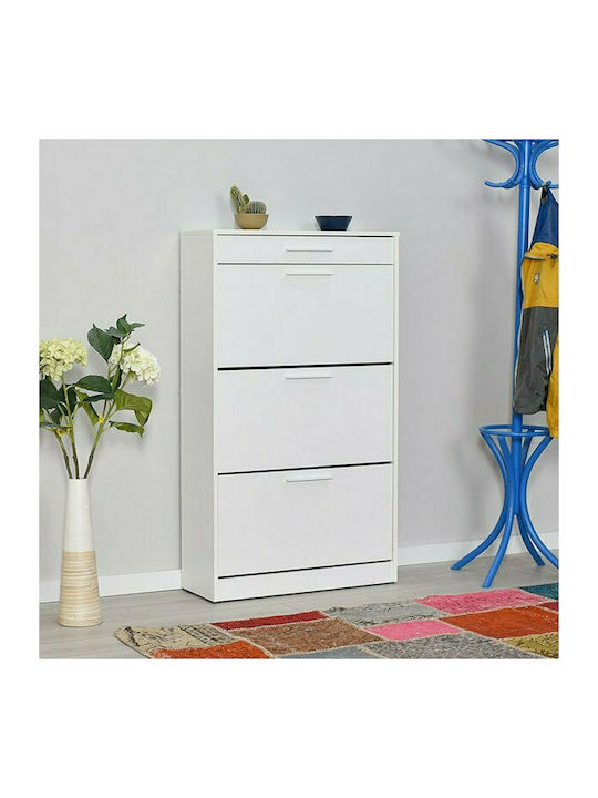 Flat Wooden Shoe Organizer with 3 Shelves White 75x29x128cm