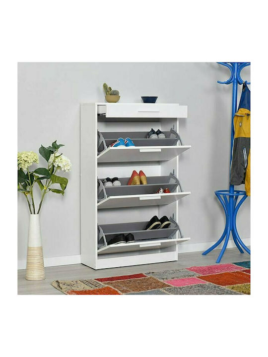 Flat Wooden Shoe Organizer with 3 Shelves White 75x29x128cm