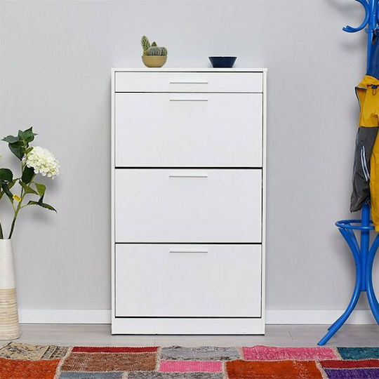 Flat Wooden Shoe Organizer with 3 Shelves White 75x29x128cm