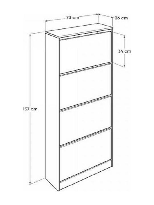 Flat Duo Wooden Shoe Organizer with 4 Shelves Yellow 73x26x157cm