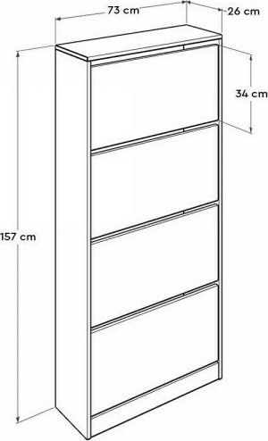 Ξύλινη Παπουτσοθήκη Flat Duo με 4 Ράφια Κίτρινη Μ73xΠ26xΥ157cm