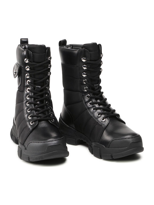 Leather Women's Ankle Boots with Medium Heel Black