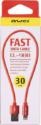 Awei CL-988 Braided USB-A to Lightning Cable Red 0.3m