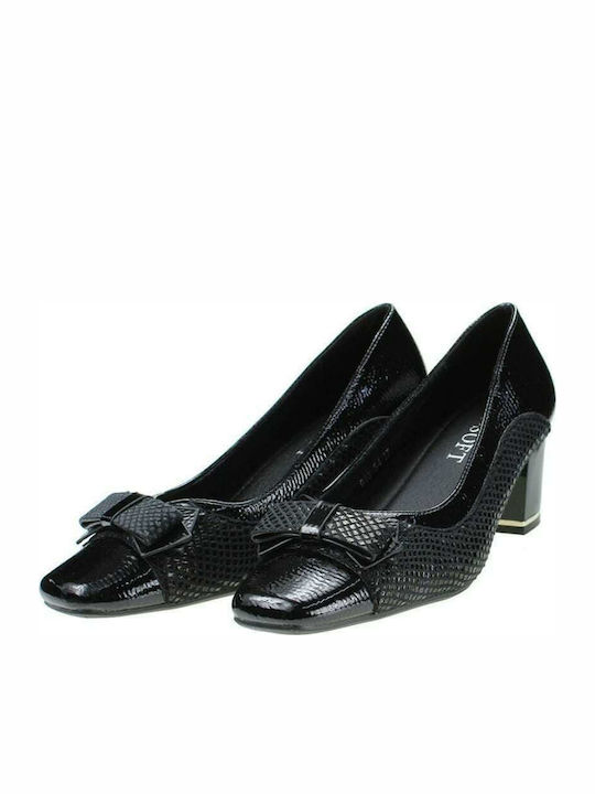 B-Soft Leder Pumps mit Chunky flachem Absatz Schwarz