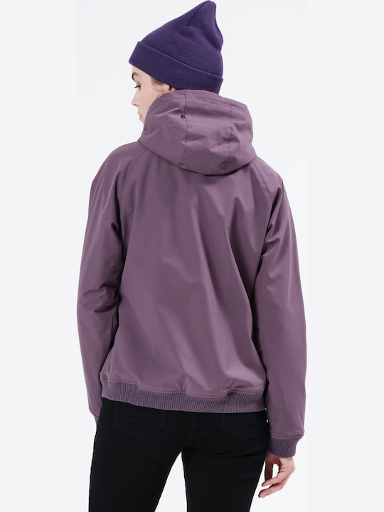 Women's Short Sports Softshell Jacket Waterproof and Windproof for Winter with Hood Purple