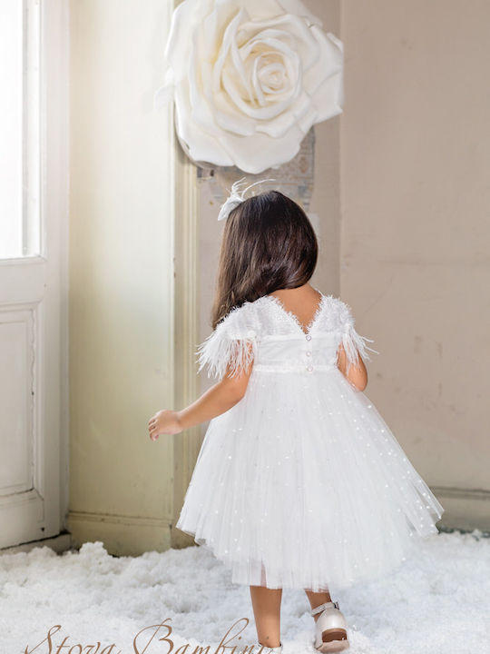 Stova Bambini White Baptism Clothing Set with Hair Accessories & Dress made of Tulle 2pcs