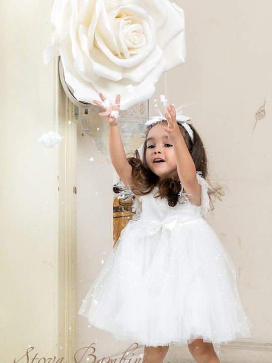 Stova Bambini White Baptism Clothing Set with Hair Accessories & Dress made of Tulle 2pcs