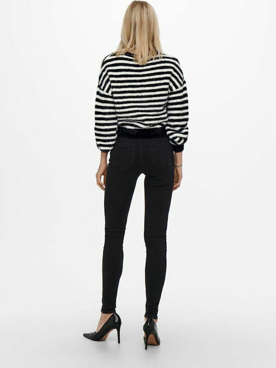 Damen Langarm Pullover Wolle Gestreift Black/white
