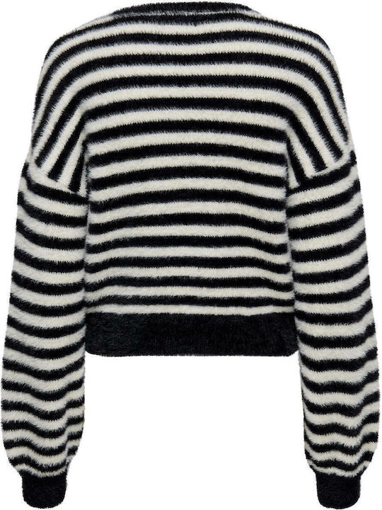 Damen Langarm Pullover Wolle Gestreift Black/white