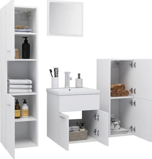 vidaXL Waschtisch mit Waschbecken, Spiegel & Säule L41xB38.5xH46cm und Schrank Weiß