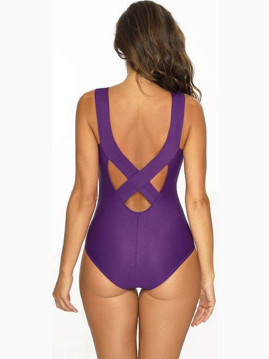 Marko Animal Print Wide Strap Open Back Swimsuit M-597 Eggplant 141667