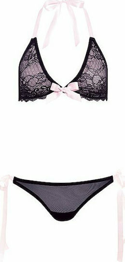 Barely Bare Ribbon Tie Bralette Set Sexy Σετ Εσωρούχων με Δαντέλα & Ζαρτιέρες Black 2τμχ
