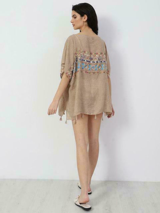 Doca Damen Mini Kaftan Strand Beige